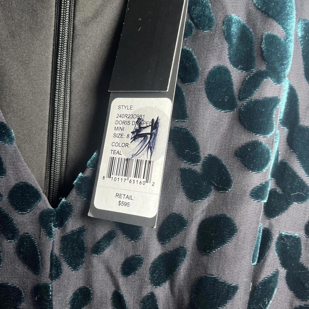 NWT Toccin NY $595 Doris Draped Mini Women's Size 8 Dress Leopard Print Teal - Picture 7 of 8